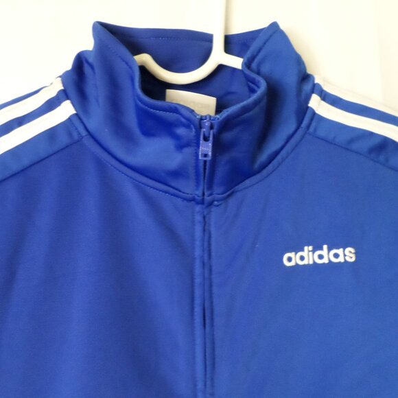 Adidas Royal Blue White Black Stripe Zip Front Tricot Boys Active Warm Up Med - Picture 6 of 13